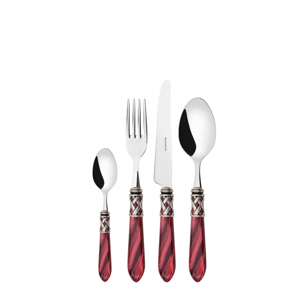 ALADDIN Ghiera Argento Anticato, Posate Set 24 Pz, Scatola Ghiera: Argento, Colore: Rosso