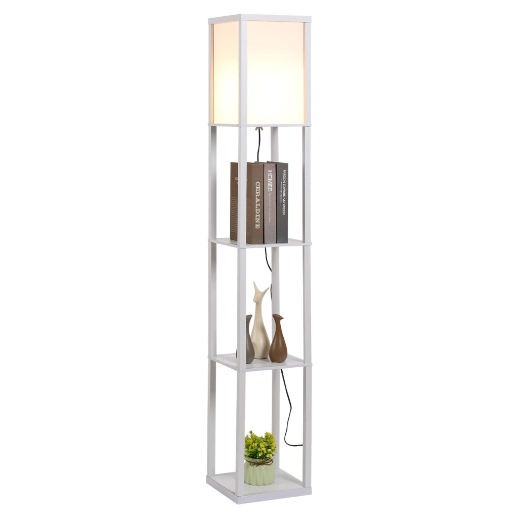 EasyComfort Lampada da Terra con 3 Mensole Integrate, Attacco E27 Potenza 40W, Arredamento Moderno in MDF, 26x26x160cm, Bianco