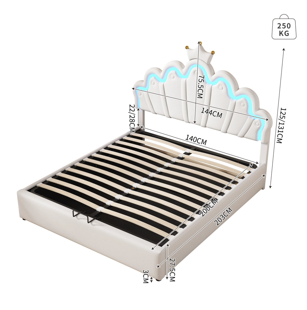 LETTO Contenitore 140x200 cm Bianco in PU con luci LED