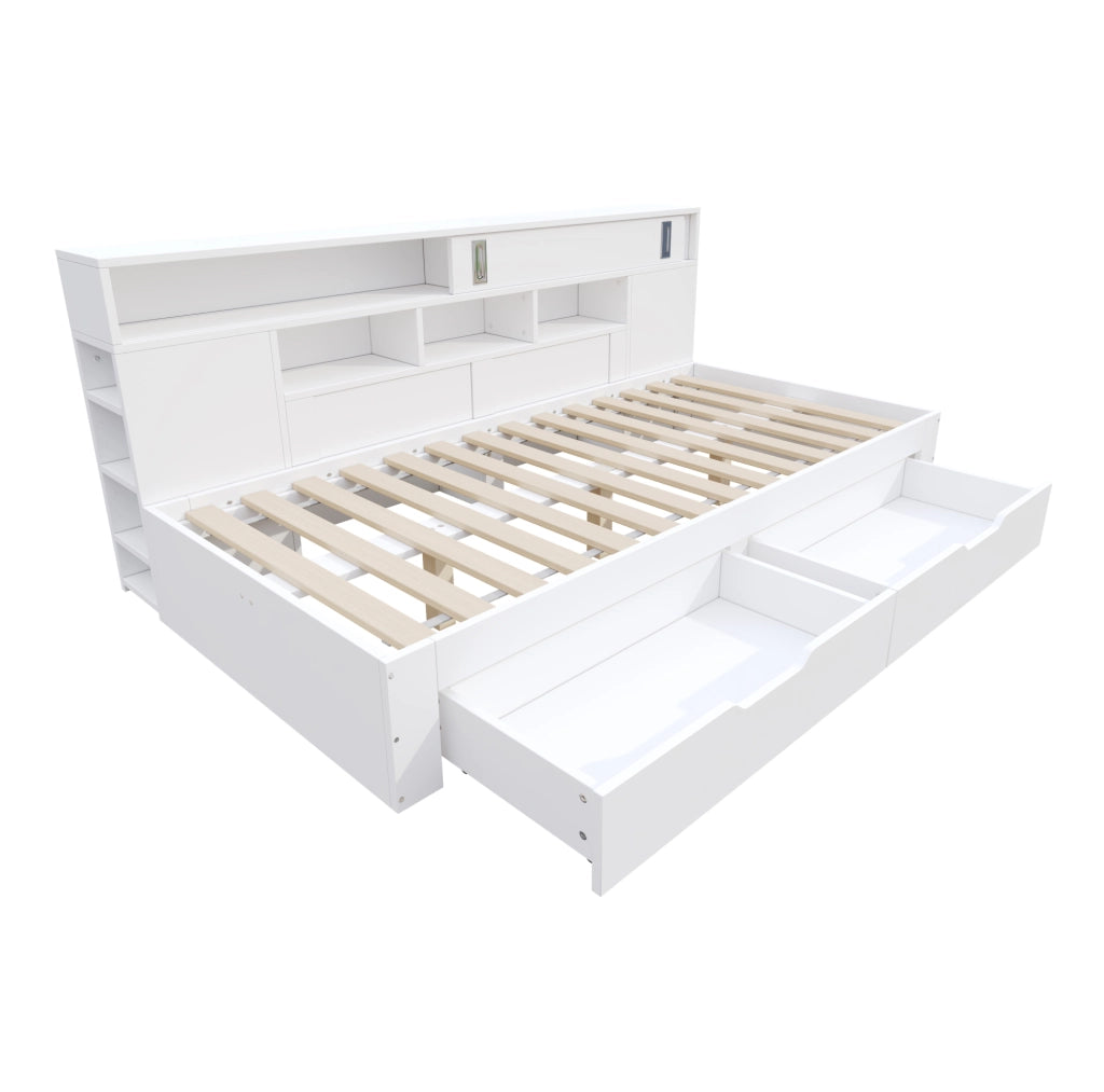 Letto singolo multifunzione 90x200 cm con cassetti e ripiani