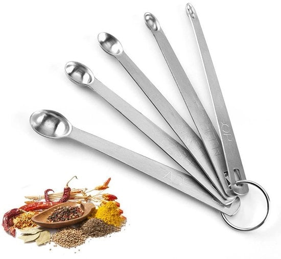 Set di 5 Lepeli per Misura in Acciaio Inossidabile - Precisione Naufragata - Ideale per Spezie e Erbe - Sostenibile e Facile da Utilizzare - Lepeli per Misura