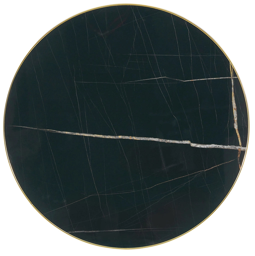 Tavolino da salotto rotondo effetto marmo nero e oro in MDF HOMVRA
