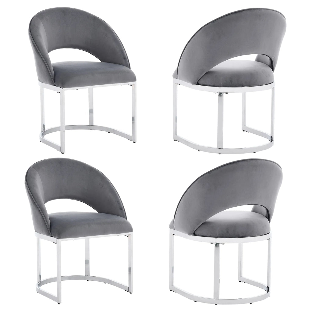 4 Sedie da Pranzo in Velluto Grigio, Gambe Argentate, Design Moderno, Comode e Traspiranti per Soggiorno, Ristorante e Caffè