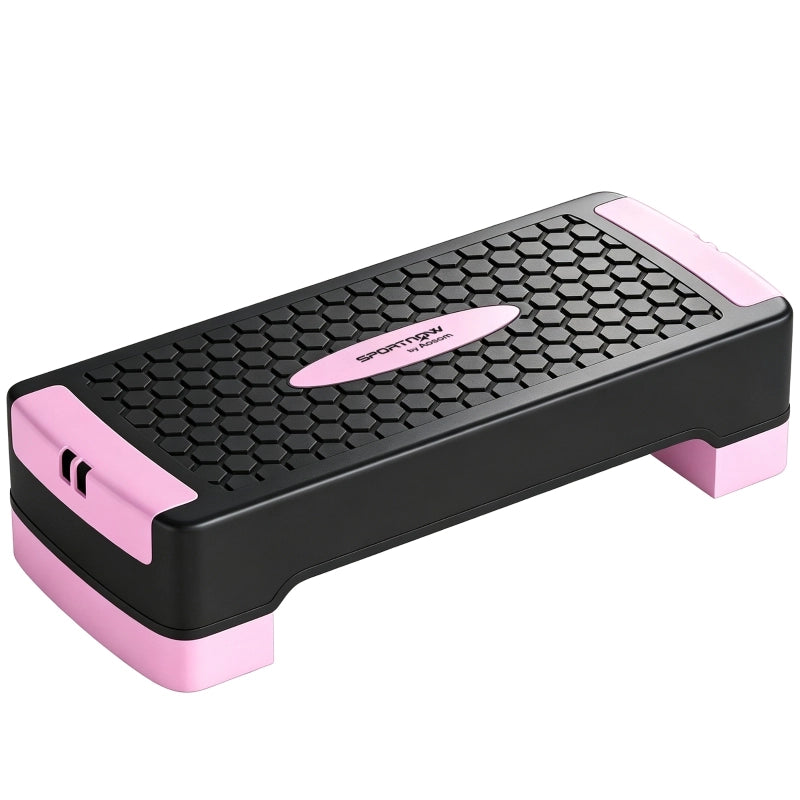 Pedana stepper regolabile in altezza, stepper aerobico fitness con 2 livelli (11/16 cm), 2 fasce elastiche, tappetino antiscivolo, rosa