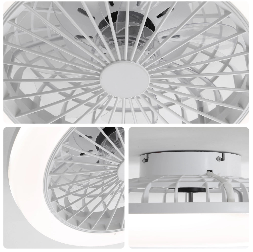 Ventilatore a soffitto 46 cm con illuminazione LED dimmerabile e telecomando, design moderno senza pale, adatto per camere, cucine e sale da pranzo