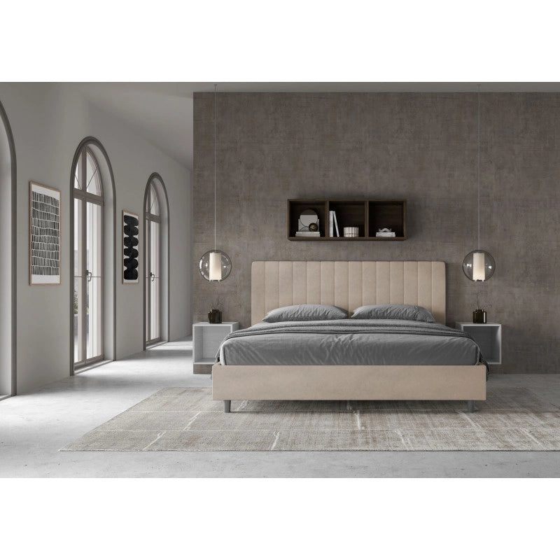 Letto imbottito Matrimoniale 190x200 cm Agueda - Senza rete,Microfibra,Sabbia