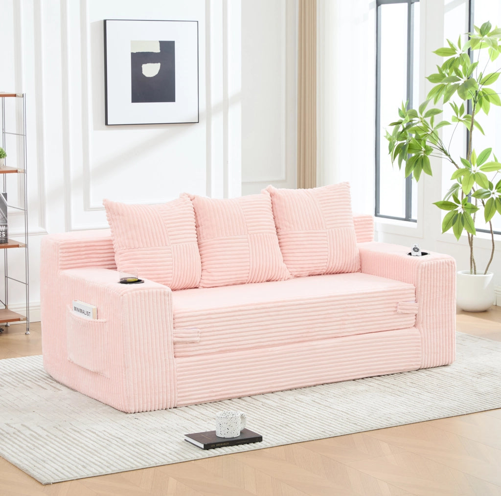 DIVANO Modulare da Pavimento 2 Posti 172x87x64 cm Velluto a Coste Rosa