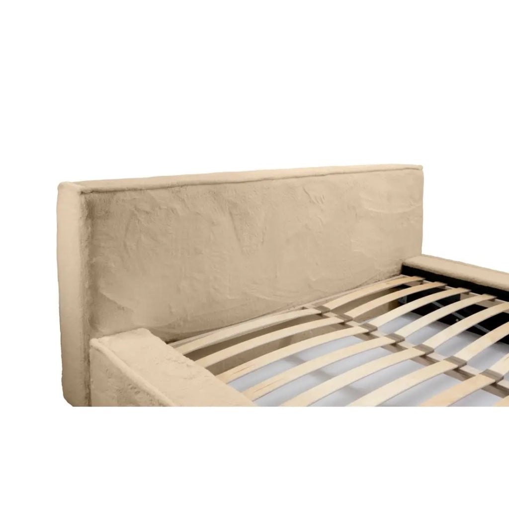 Letto contenitore ORLANE – Beige Polvere di miele polare – 140x200 cm – Rete sollevabile – Design di alta gamma