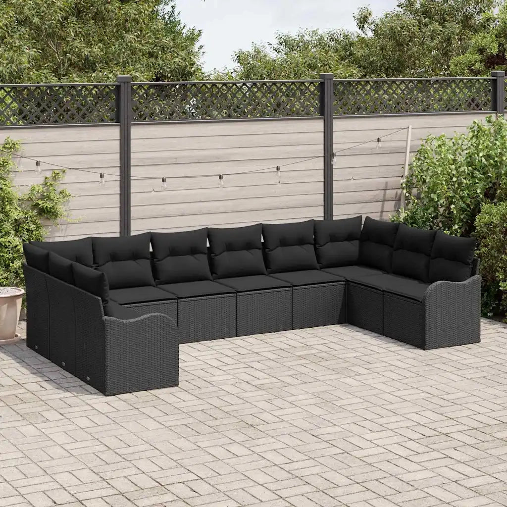 Set Divano da Giardino con archiviazione 10 pcs Nero polyrattan