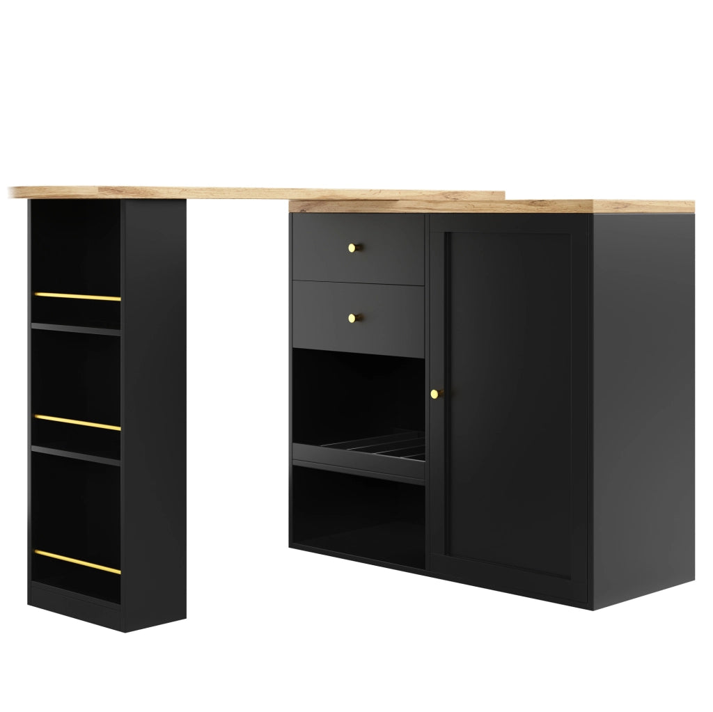Mobile contenitore modulare girevole con 4 cassetti e ripiani in MDF nero 138x39 cm