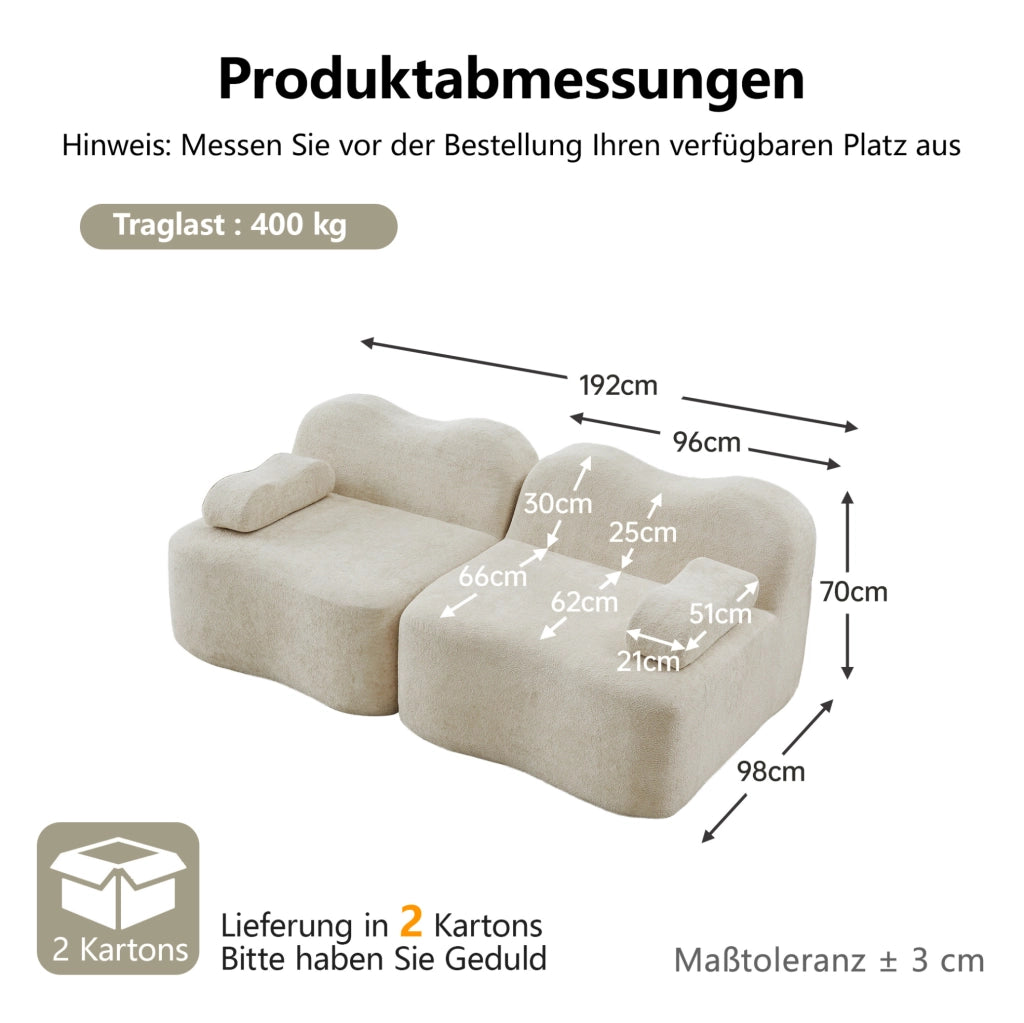 Divano modulare beige in velluto con seduta profonda e schiuma elastica per il soggiorno
