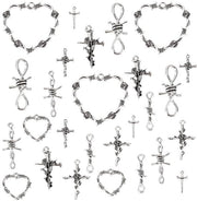 Collezione di accessori per gioielli - 54 pezzi - Hanger a forma di croce e cuore - Collegamenti per catenine - Creare gioielli - Simulazione di argento antico - Varie dimensioni - Accessori per gioiellieri
