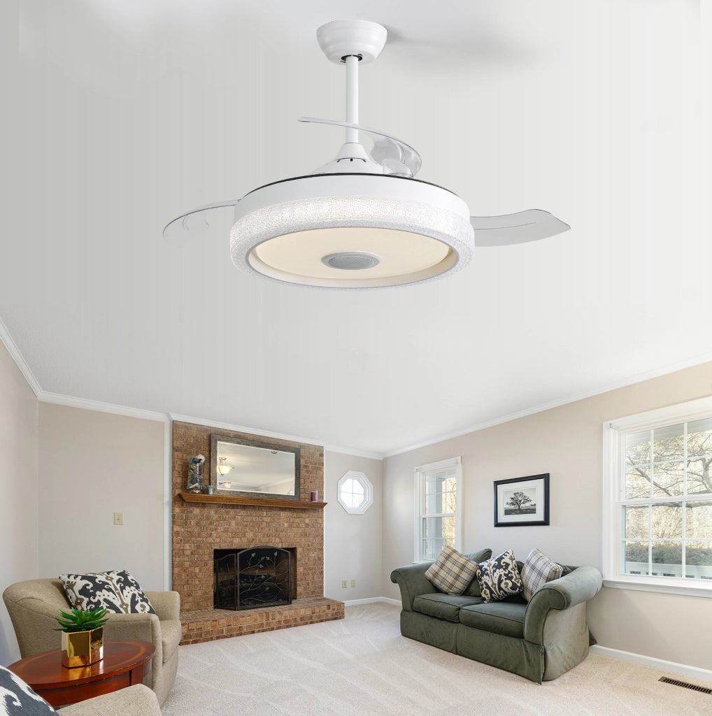 Ventilatore da soffitto 42 pollici con LED 32 W RGB e motore DC reversibile bianco