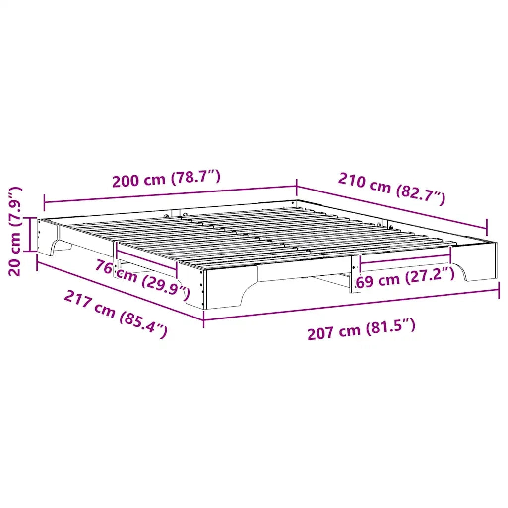 Struttura del letto Marrone 200 x 210 cm Pino massello 872908
