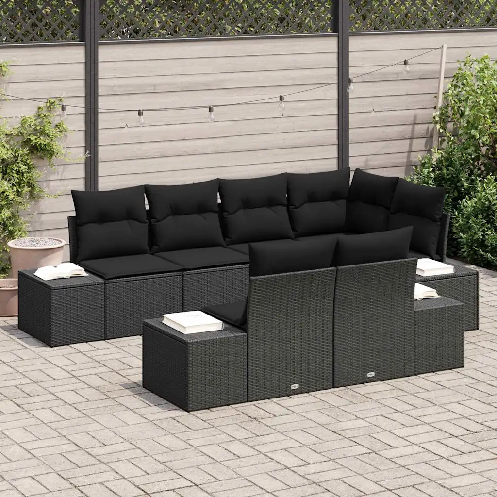 Set Divano da Giardino con cuscino 7 pcs Nero polyrattan 3347103