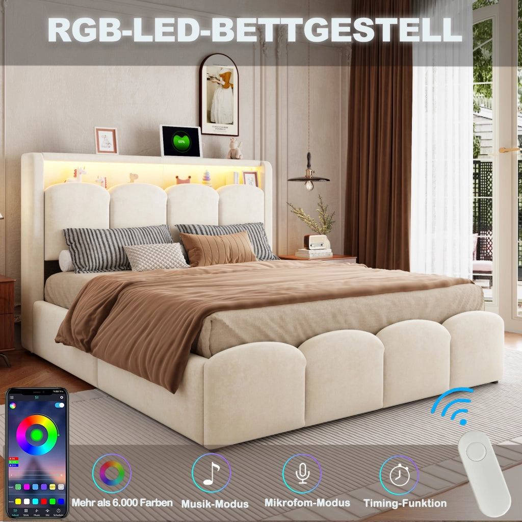 letto imbottito velluto beige 140 x 200 cm