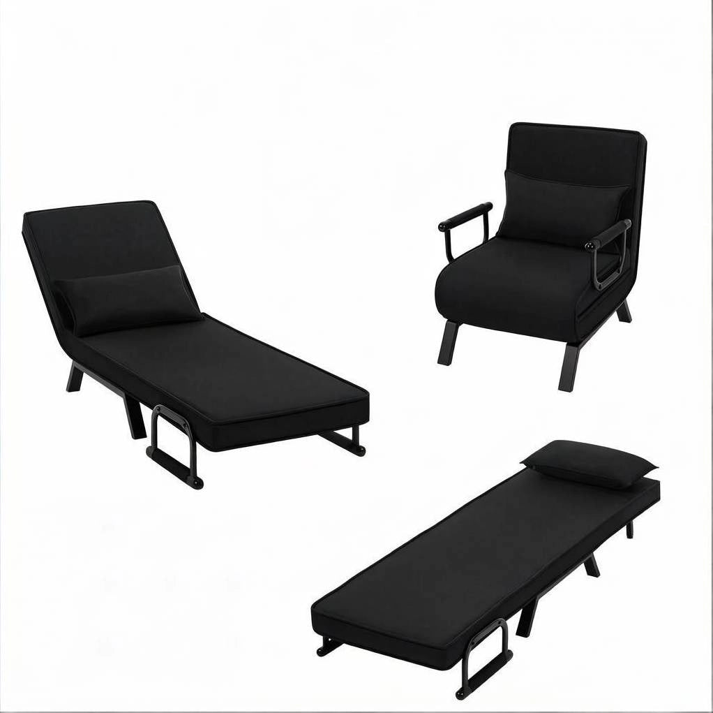 Poltrona letto pieghevole 3 in 1 nera con schienale regolabile e struttura fino a 150 kg