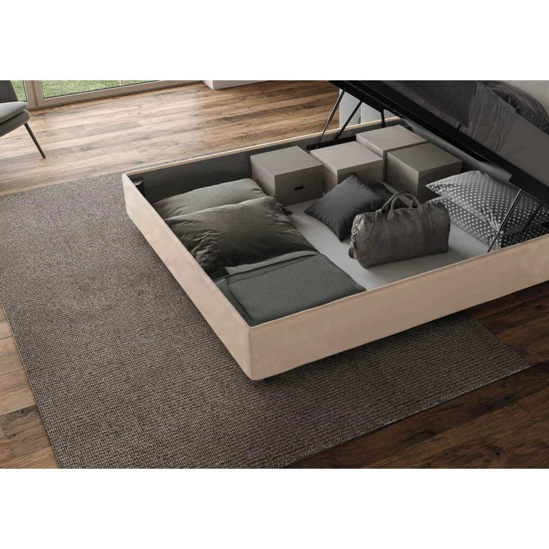 Letto imbottito Matrimoniale 190x210 cm Appia - Contenitore,Microfibra,Sabbia