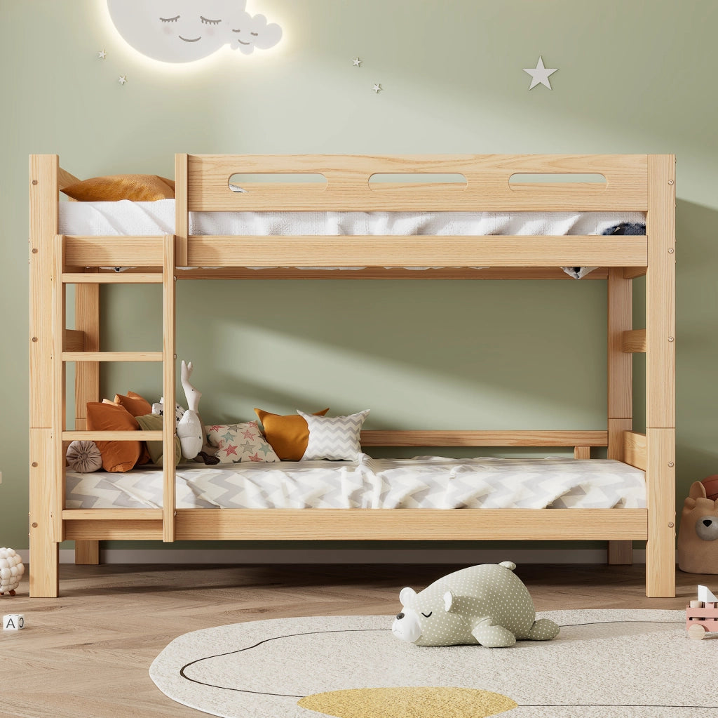 Letto a castello 2 posti per bambini 90×200 cm, divisibile in due singoli, senza materasso, pino naturale