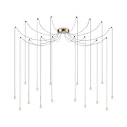 Sospensione Industrial-Minimal Lucciola Metallo Ottone 16 Luci Led 16W 3000K