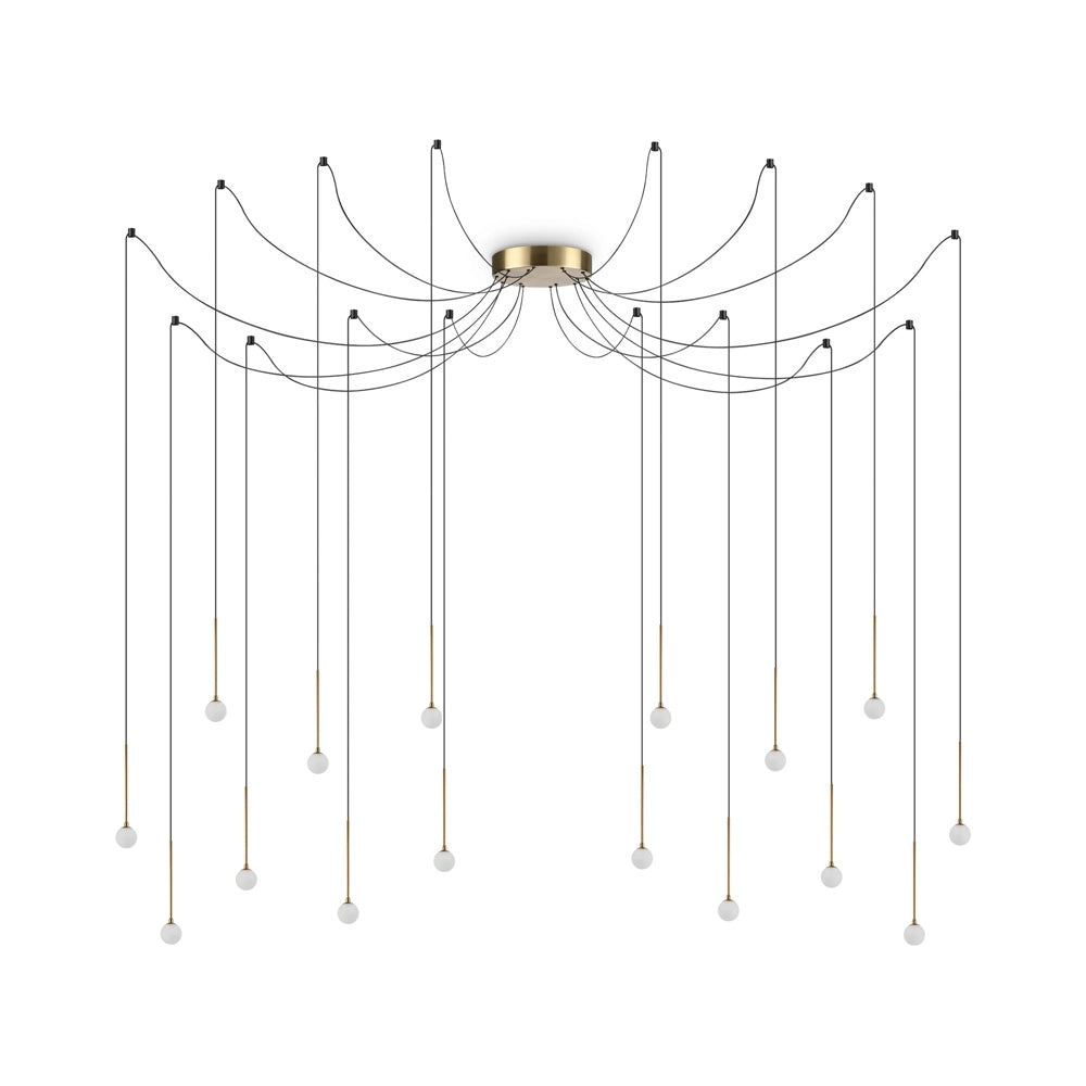 Sospensione Industrial-Minimal Lucciola Metallo Ottone 16 Luci Led 16W 3000K