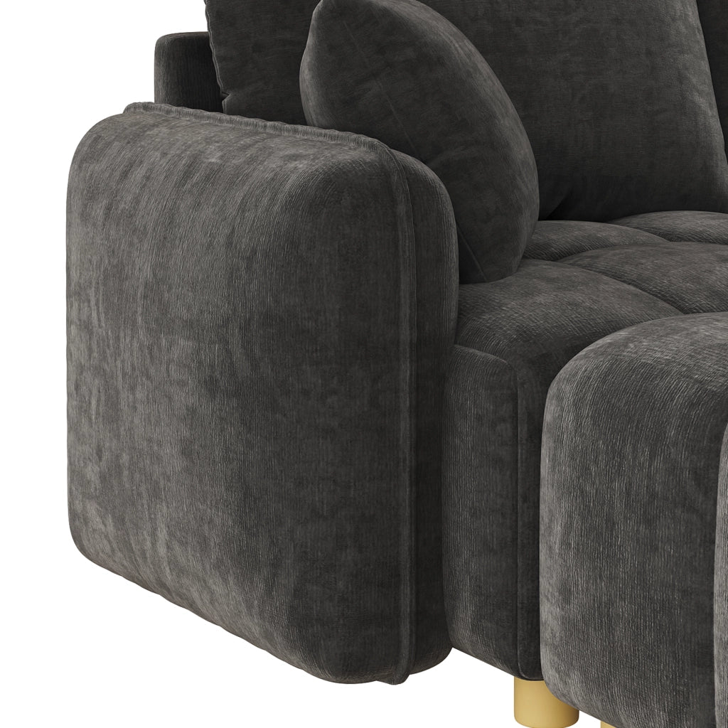 Divano ad angolo modulare in l/u 5 sedili 219x136x84 cm con pouf e cuscini 2; design a nuvola; tessuto in ciniglia; ampi braccioli; grigio
