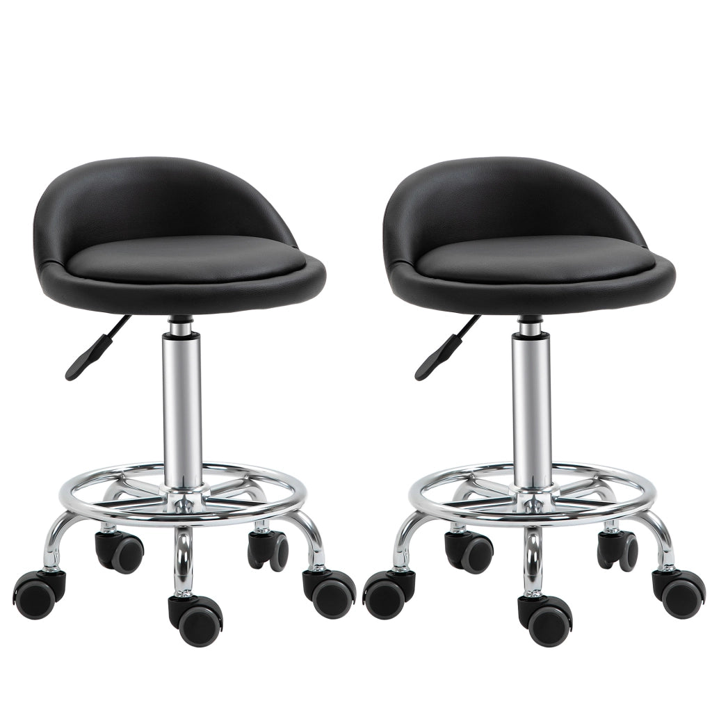 Set 2 Sgabelli Girevoli con Ruote, Altezza Regolabile e Rivestimento Similpelle PU, 38x38x57-72cm