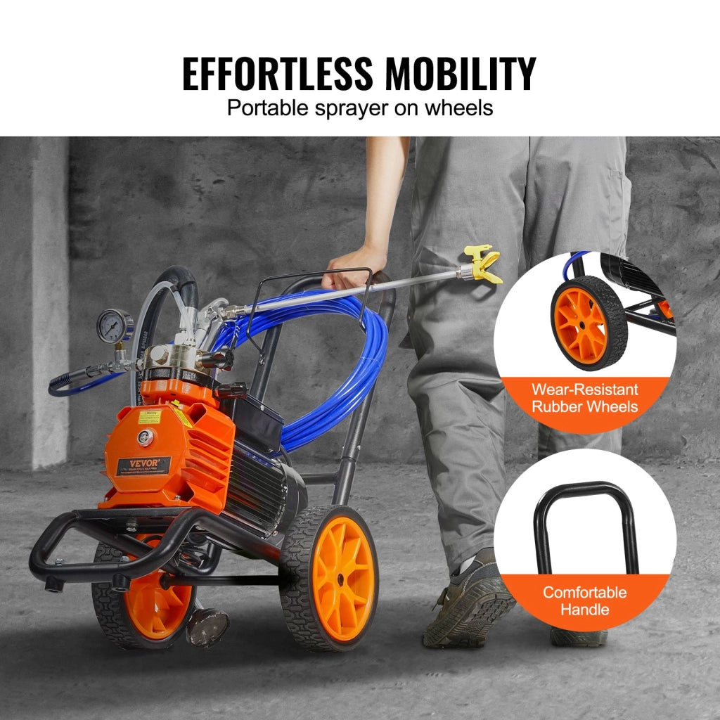 Spruzzatore di Vernice Airless a Membrana TA-1322 1100W 2000 PSI con Ruote e Asta di Prolunga 50cm per Fai da Te