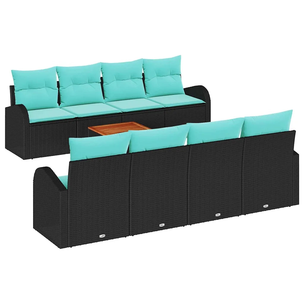 Set Divano da Giardino 9 pcs Nero e Turchese polyrattan 3356226