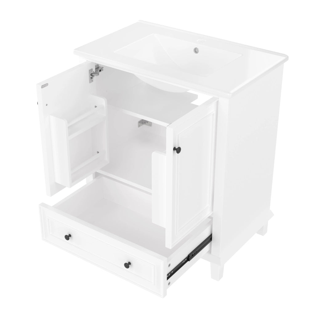 Mobile sottolavabo 76x46x87 cm bianco, MDF e ceramica, con piedini, 2 ante