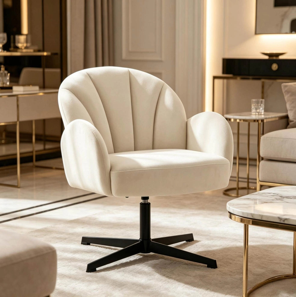Poltrona girevole 360° in velluto beige e nero