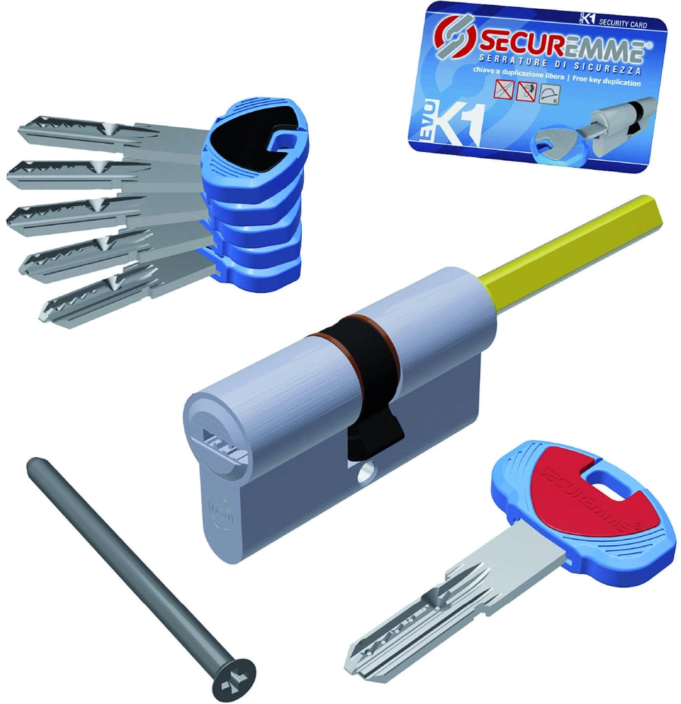 Securemme CILINDRO CROMO SATINATO EVOK1 CON CODOLO 5 chiavi mm. 70 (30+40)