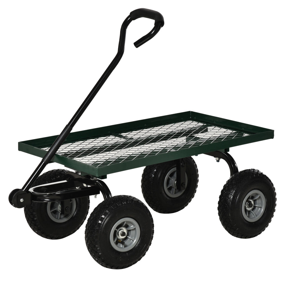 Carrello da Giardino in Acciaio con Capacit¨¤ 150 kg e Maniglia Rivestita. 94x48.5x100 cm. Nero e Verde