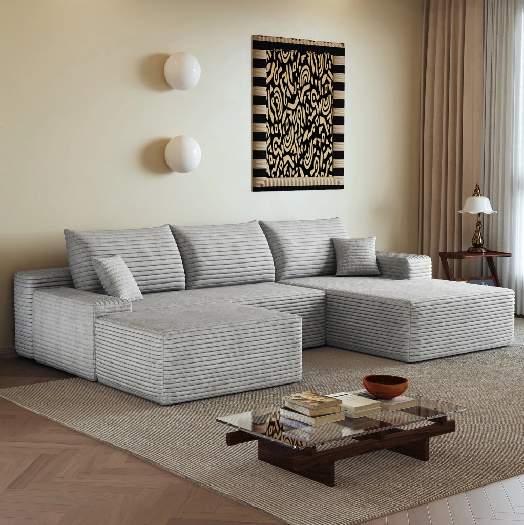 DIVANO in tessuto a coste grigio 270x175x83 cm
