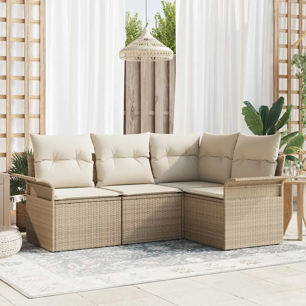 Set Divano da Giardino con cuscino 4 pcs Beige polyrattan 3345341
