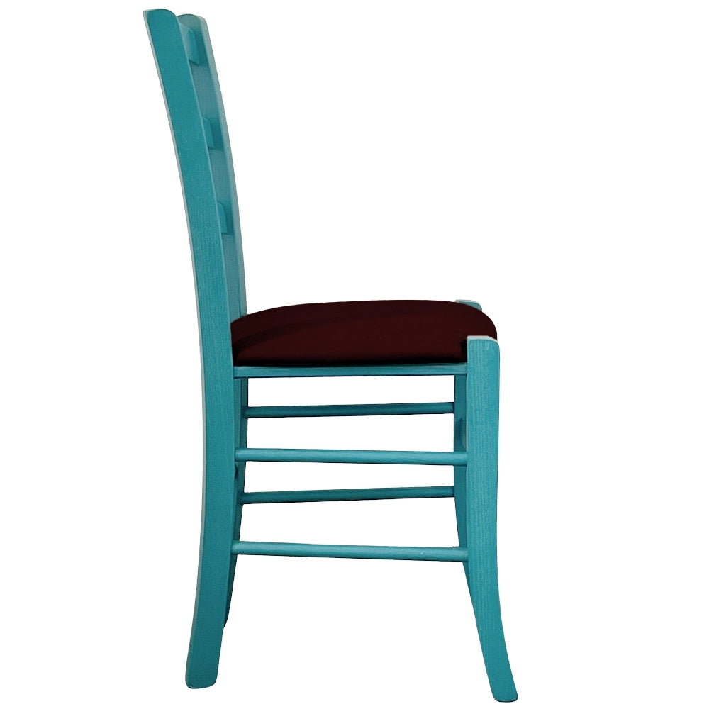 Sedie sala da pranzo Venezia legno turchese con seduta in similpelle marrone