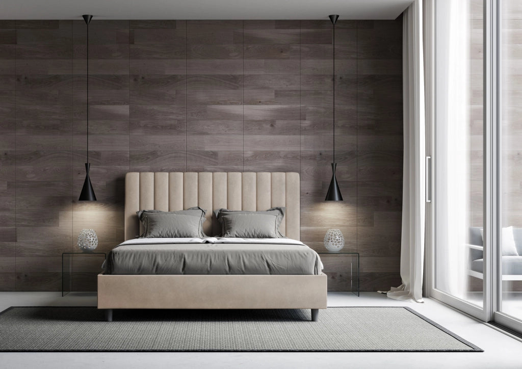 Letto 1 Piazza E Mezzo 130x200 cm con Rete e Contenitore Imbottito in Microfibra Agueda Sabbia