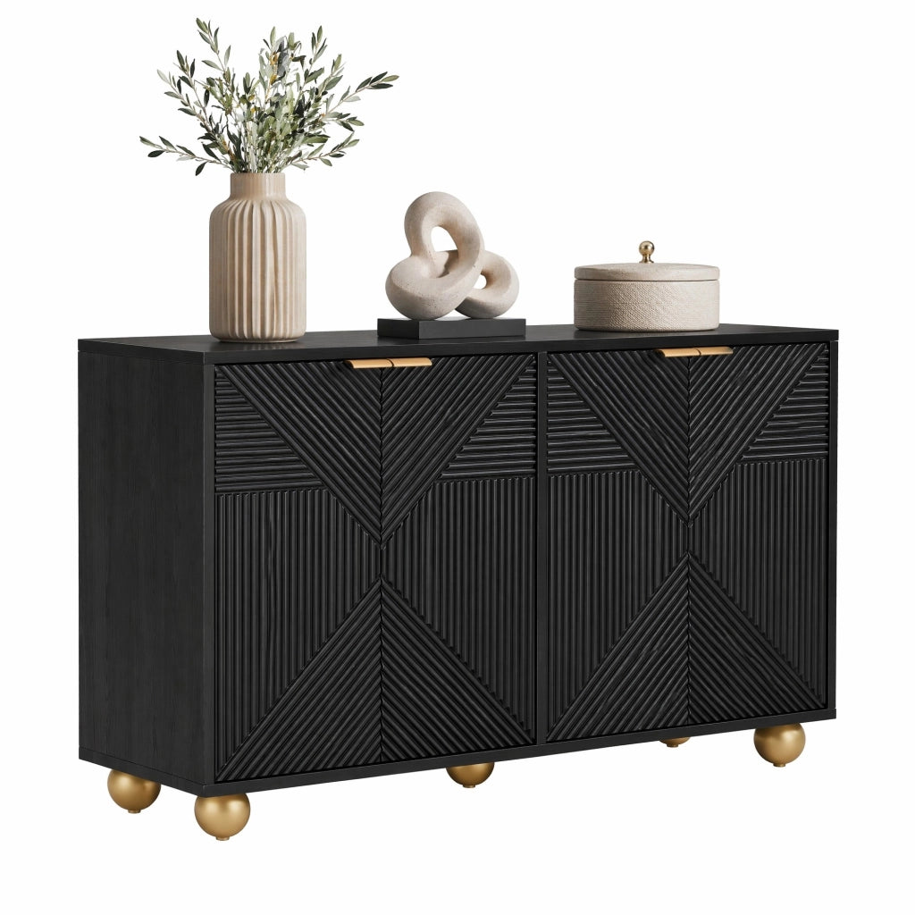 Credenza nera in MDF a 4 ante con ripiani regolabili