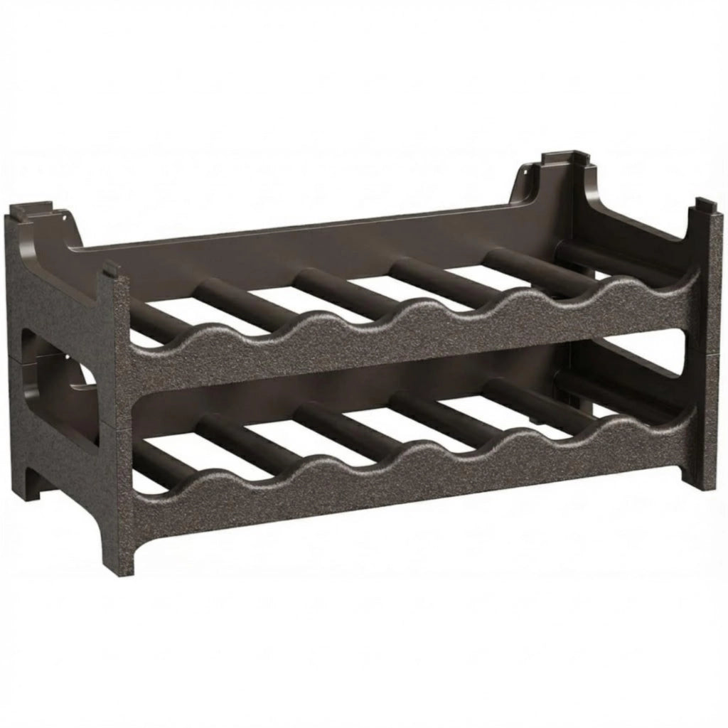 CookandSupply x TheWV Cantinetta Vino in Plastica Modulare Impilabile, Portabottiglie Effetto Pelle Martellata, 6 Bottiglie per Modulo, Scaffale Portavino Salvaspazio - Marrone Corten, 12
