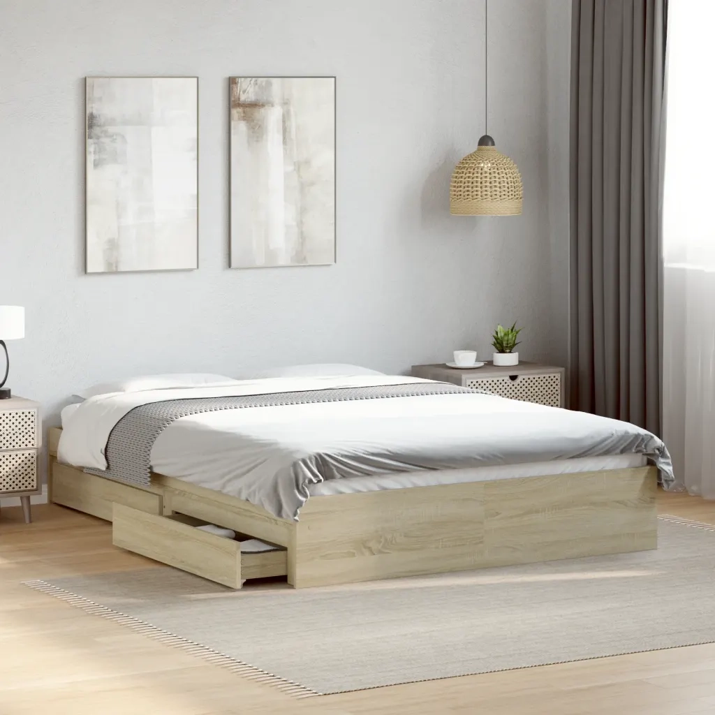 Letto matrimoniale | Letto per adulti | Giroletto Cassetti Rovere Sonoma 120x190 cm Legno Multistrato