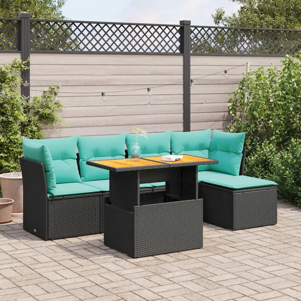 Set Divano da Giardino 6 pz con Cuscini Nero in Polyrattan 3326913