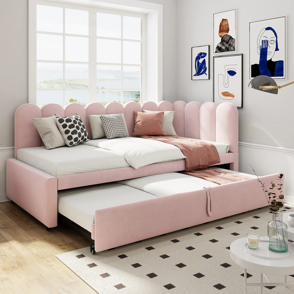 divano letto imbottito rosa 90 x 200 cm