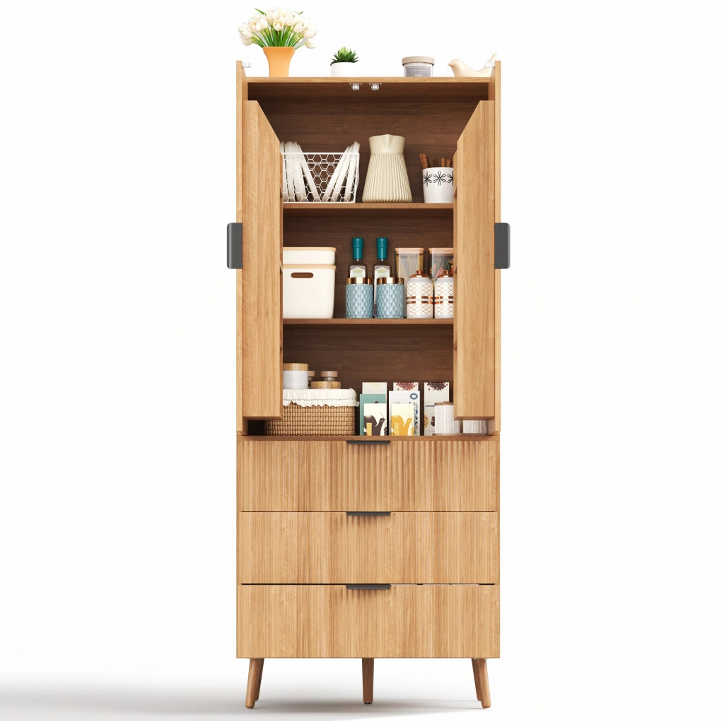 ARMADIO Multiuso 75x35x180 cm MDF Naturale con 2 Ante e 3 Cassetti