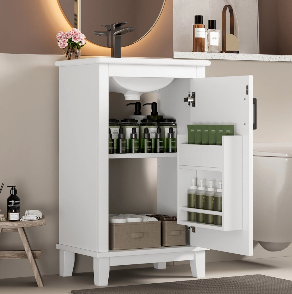 Mobile bagno bianco 51x34x83 cm con lavabo in ceramica integrato e ripiani regolabili