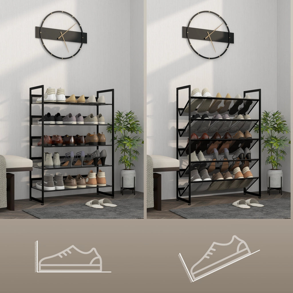 Scaffale Porta Scarpe Alto e Stretto 5 Ripiani 72x30x102 cm Nero