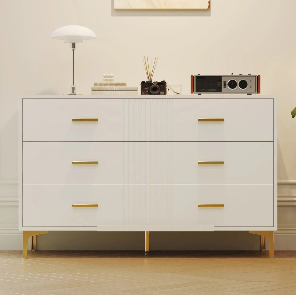 Cassettiera 6 cassetti 120x40x76 cm bianca in MDF HOMVRA