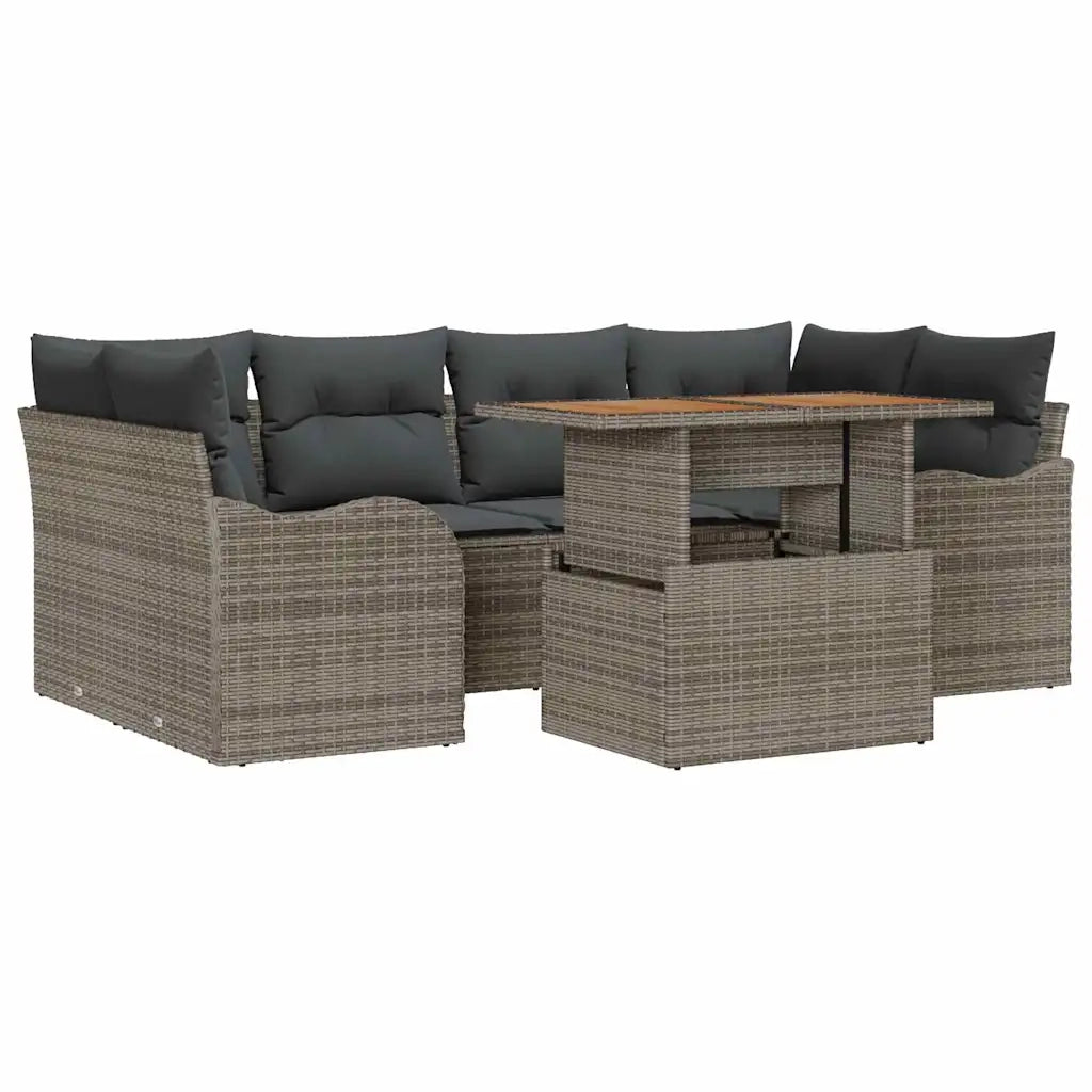 Set Divano da Giardino 7 pcs Grigio Poly Rattan