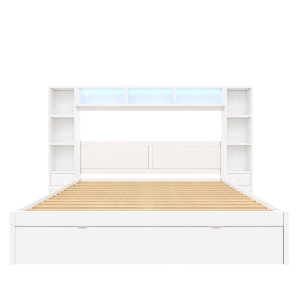 Letto Matrimoniale con 7 Cassetti e LED 140 x 200 cm - Bianco - Ideale per Camera da Letto - Senza Materasso