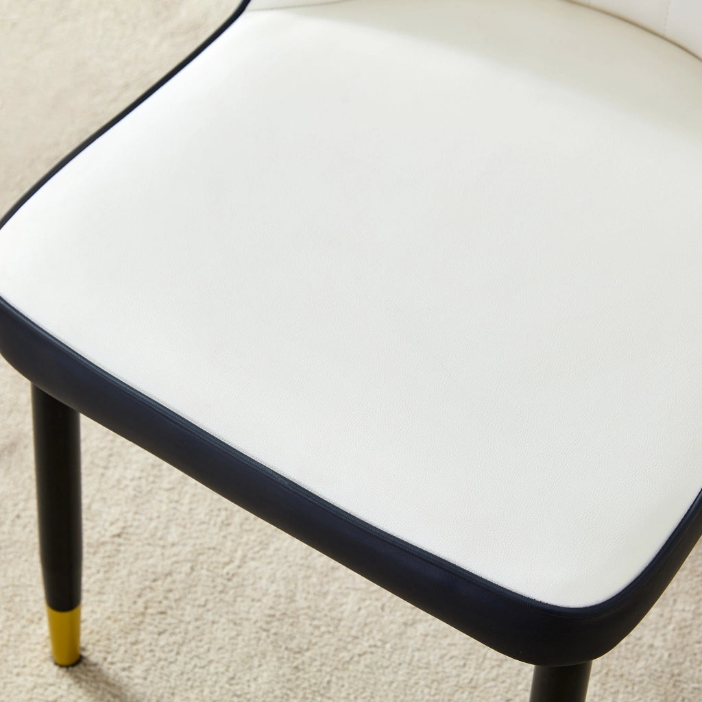 Set di 2 sedie da pranzo moderne in PU nero-bianco con gambe in metallo