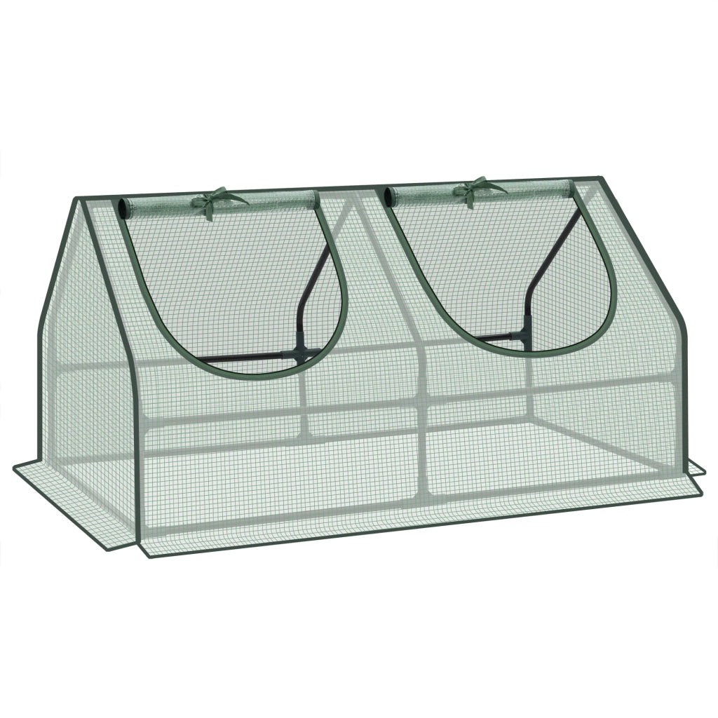 Serra da balcone con telo in PE 140 g/m² e struttura in acciaio verde con 2 finestre avvolgibili 120 × 60 × 60 cm